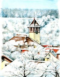 Aquarell Winter in &Ouml;schingen